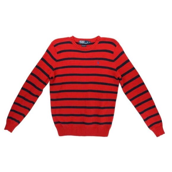 POLO RALPH LAUREN Men's Striped Crewneck Sweater Red Navy M Cotton Classic - Picture 3 of 10